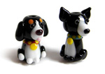 Alfie and Milly dog lampwork beads in black and white glass
