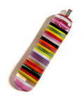 Harlequin stripe stringer and fused glass pendant sterling silver bail