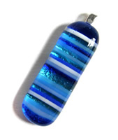 Skyline blue stripey stringer and fused glass pendant sterling silver bail