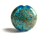 Sea lichen lentil - glorious blue glass lampwork bead with raku speckles